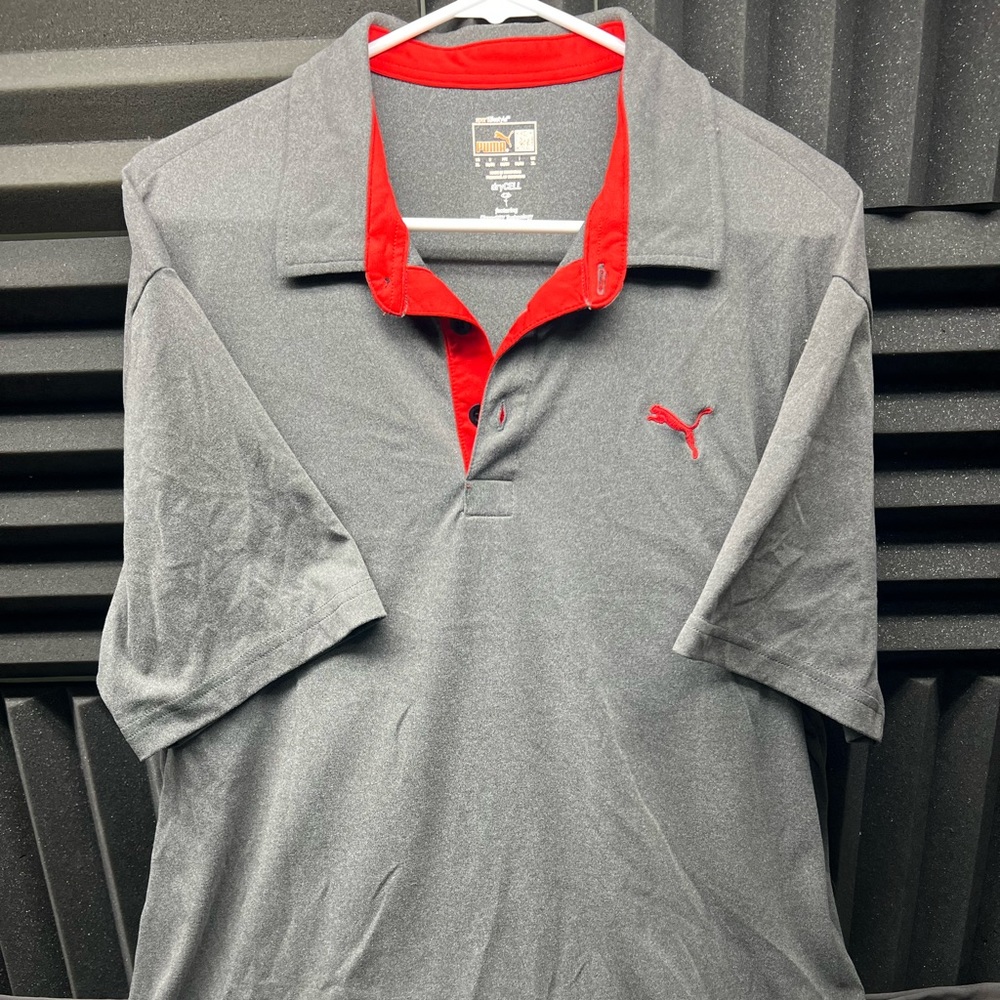Puma Golf Polo Shirt XL Dry Cell Gray / Red